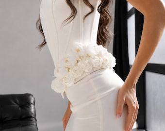 Conjunto de corsé de novia de lujo, conjuntos románticos para boda, corsé y falda modernos para novia, atuendo minimalista de satén para boda.