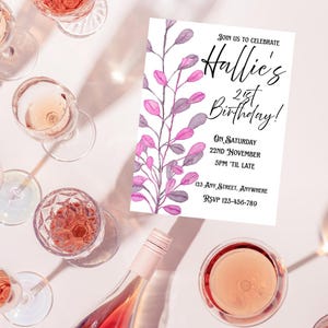Purple Leaf 21st Birthday Invitation | Editable 21st Birthday Party Template | Twenty-First Birthday Party Invitation