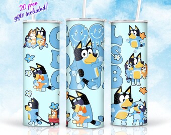 Cool Dads Club 20oz Skinny Tumbler Sublimation, Blue Dog Dad Tumbler Wrap Png, Father's Day Tumbler Straight/Tapered Png Digital Download