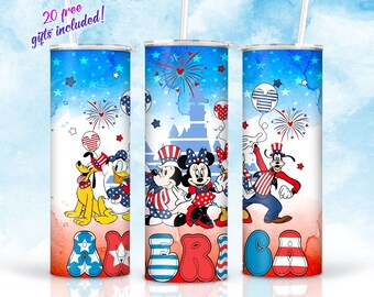 4th Of July Cartoon 20oz Skinny Tumbler Sublimation Designs, USA Indenpence Day Tumbler Straight/Tapered Png Digital Download