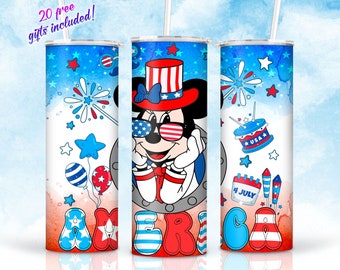 4th Of July Cartoon 20oz Skinny Tumbler Sublimation Designs, USA Indenpence Day Tumbler Straight/Tapered Png Digital Download