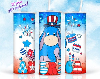 4th Of July Cartoon 20oz Skinny Tumbler Sublimation Designs, USA Indenpence Day Tumbler Straight/Tapered Png Digital Download