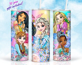 Princess 20oz Skinny Tumbler Sublimation Designs, Cartoon Tumbler Straight/Tapered Png, Digital Download