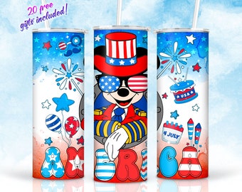 4th Of July Cartoon 20oz Skinny Tumbler Sublimation Designs, USA Indenpence Day Tumbler Straight/Tapered Png Digital Download