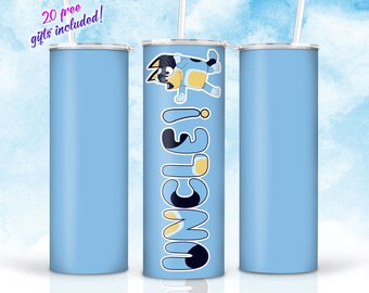 Blue Dog Uncle 20oz Skinny Tumbler Sublimation Designs, Father's Day Tumbler Straight/Tapered Png, Digital Download