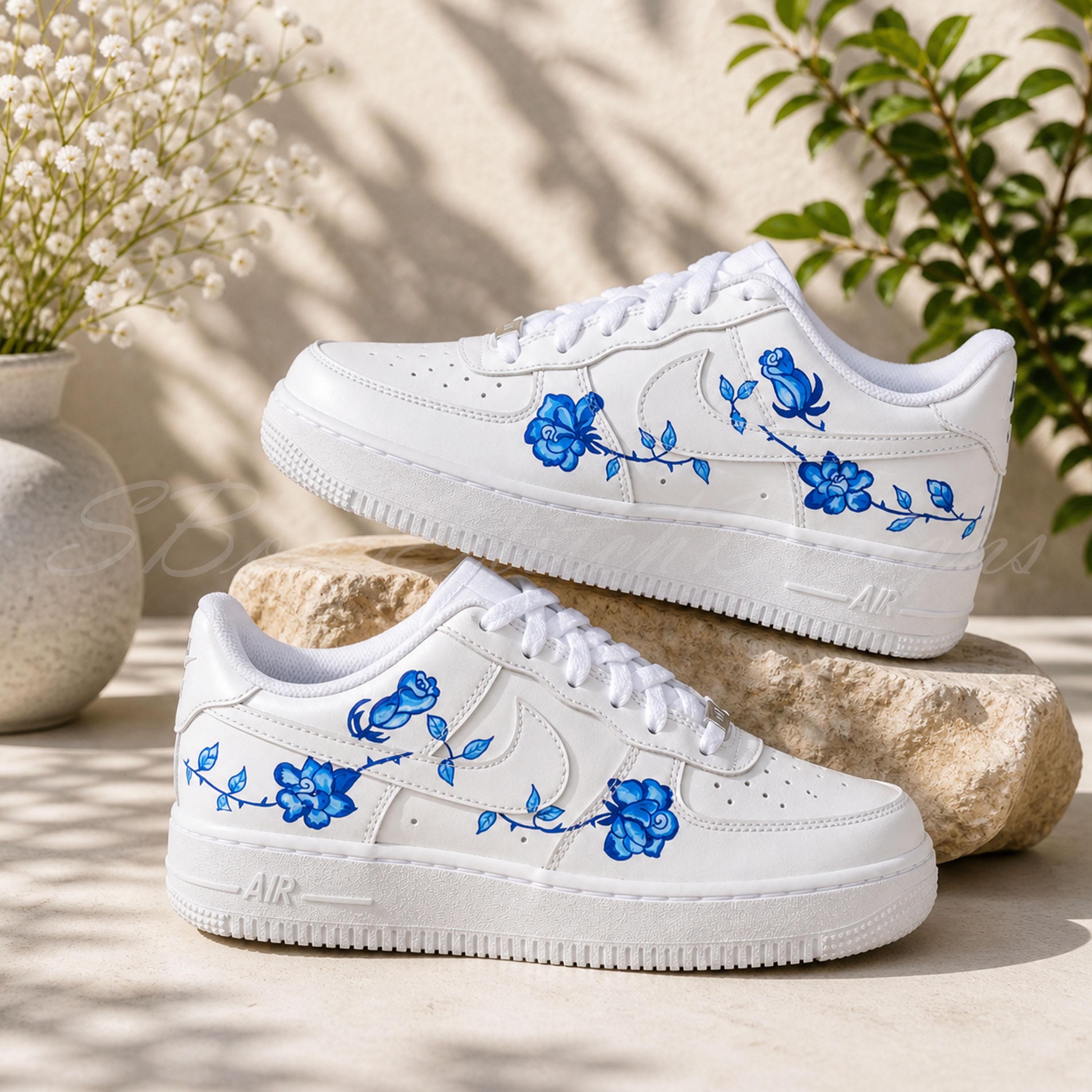 Nike Shoes Painted Blue Flowers - Etsy