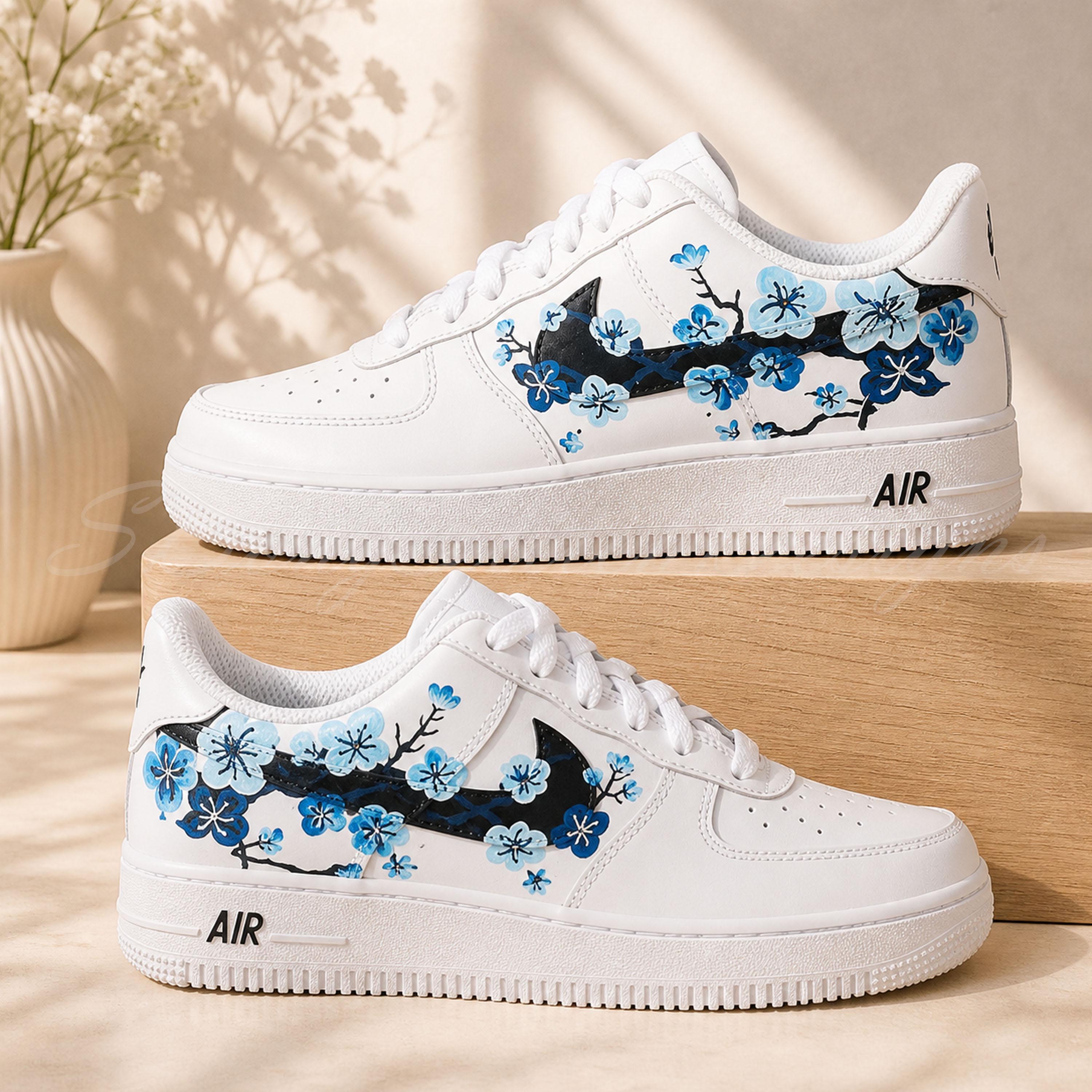 Nike Shoes Painted Blue Flowers - Etsy