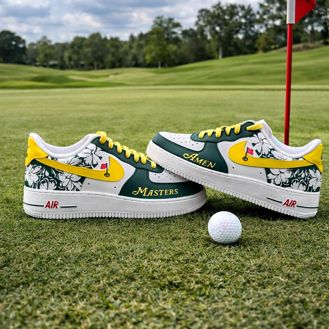 Custom Golf Air Force 1, Hand Painted Green Yellow AF1, Masters Golf ...