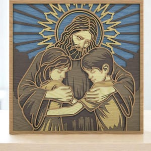 Jesus umarmt Kinder SVG, Layered Christian Laser Cut Datei
