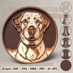 Labrador Dog Laser Cut File , 6 Layer 3D Round Wall Art SVG for Glowforge, Cricut, CNC, Woodworking Decor,3D Layered Sign Laser Cut File