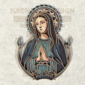 Maagd Maria meerlaagse lasergesneden SVG – religieuze muurkunst voor Glowforge, Cricut, CNC, lasergesneden svg, houtdecor svg,