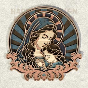 Jungfrau Maria und Kind SVG - Katholische Mutterschaft Laser Cut SVG, katholische Laser Cut Wanddekoration für Cricut & Glowforge,