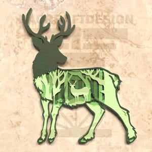 Layered Deer Forest Scene SVG , 3D Laser Cut Deer Wall Art | Wildlife Silhouette for Cricut, Glowforge & CNC, Laser Cut Design