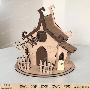 Casa stregata 3D SVG - File di taglio laser di Halloween per Glowforge, Cricut, CNC - Download digitale