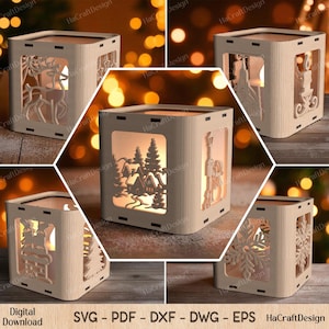 Christmas Lantern Bundle SVG - 5 Candle Holder Laser Cut Designs - Digital Download