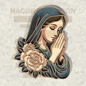 Bidden Maagd Maria SVG – katholieke lasergesneden muurdecoratie voor Cricut & Glowforge,