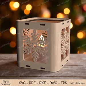 Christmas Candle Holder SVG - Snowflake Laser Cut Lantern File - Digital Download