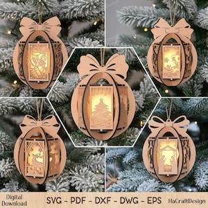 3D クリスマス ランタン オーナメント SVG バンドル - レーザーカット吊り下げランタン (デジタルダウンロード)