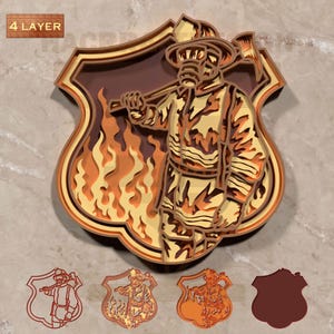 Firefighter Wall Art SVG , 4-Layer Shield Fireman Laser Cut File,Fireman Wall Decor , Glowforge Cricut CNC File , Cricut & Laser Cutters