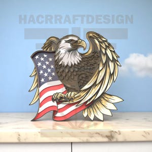 American Eagle with Flag Laser Cut File,  Patriotic USA Layered SVG, Layered American Eagle Laser Cut File