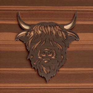 Highland Cow Head SVG: Layered Farm Animal Laser Cut File
