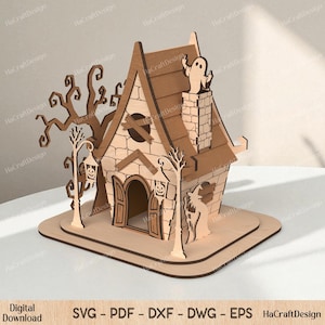 Casa stregata 3D SVG - File di taglio laser di Halloween per Glowforge - Download digitale
