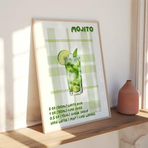 Zomerse cocktailprint mojito | Cocktailbarposter | Afdrukbare cocktail met groene munt rum | Bar Cart Arts | Keukenafdruk | Digitale download
