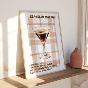 Espresso Martini Recept Afdrukken | Klassieke cocktailreceptkunst | Martini-poster | Decoratie barwagen | Muurkunst keuken | Digitale download