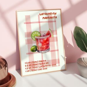 Watermelon Margarita Recipe Card | Margarita Cocktail Print | Classic Cocktail Poster | cocktailprintable | Kitchen Art Digital Download