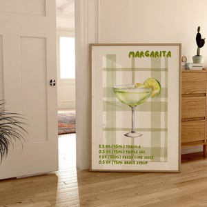 Artystyczny plakat koktajlowy Margarita | Dekoracje do wydruków koktajlowych | Koktajl do wydrukowania | Sztuka na wózkach barowych | Sztuka kuchenna | Pobieranie cyfrowe