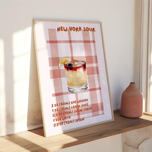 New York Sour Cocktail Recept Poster Whisky Cocktail Afdrukbare Art Keuken Home Decor Print Bar Auto Wall Art Werk Digitale Download Tekening
