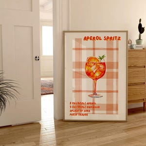 Impression de recette d'Aperol | Art cocktail d'été | Poster Spritz | Cocktail imprimable | Décoration murale de cuisine | Illustration cocktail | Téléchargement numérique