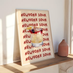Cocktailprint New York Sour | Kunstzinnige cocktail afdrukbaar | Decoratieve keukenposter | Bar Cart Arts | Keukenafdruk | Digitale download