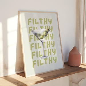 Vuile martini-kunst afdrukbare | Afdrukbaar op cocktails | Kunstzinnige cocktailprint | Bar Cart Arts | Keukenafdruk | Martini-poster | Digitaal printen