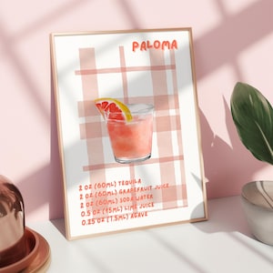 Paloma Cocktail Recept Kunstzinnige Print Tequila Cocktail Zomer Art Bar Cart Arts Kitcheprint Girly Cocktail Afdrukbare Digitale Download