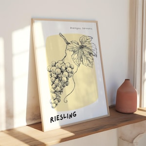 Rheingau Wine Region Riesling Poster | White Wine Wall Hanging | Modern Wine Print | Kitchen Wall Hanging | Bar Cart Art | Digital Download