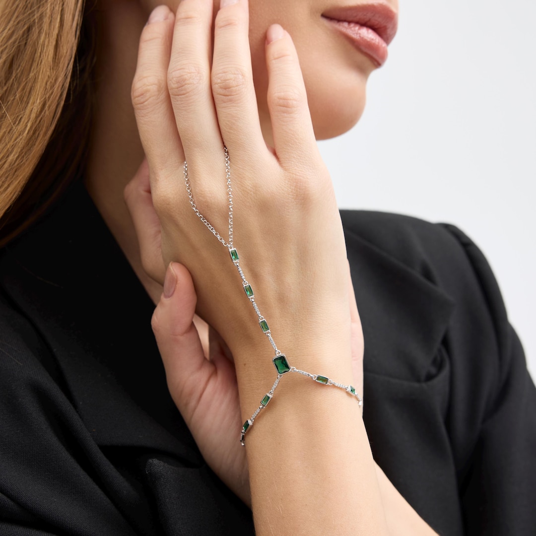 925 Sterling Silver Gold-plated Hand Chain, Elegant Zirconia Finger ...