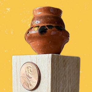 Vintage terra cotta 1” to 1’ scale pottery:  Hand thrown, painted & glazed mini