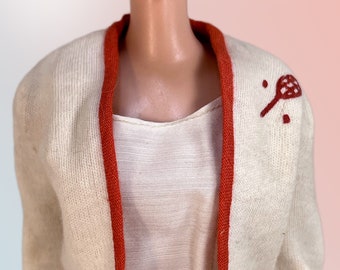 Barbie tennis sweater jacket|62-64 Vintage|Tennis Anyone? #941|Light red trim+insignia|Authentic|Original|Doll Clothes Cottage/USA|FREE SHIP