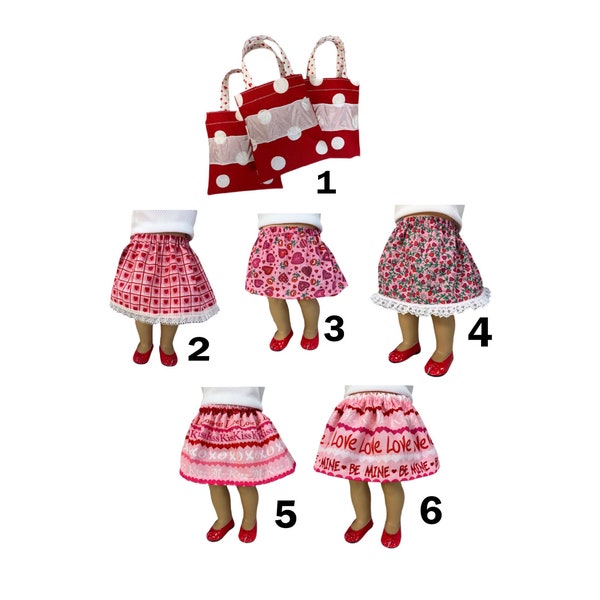 Valentines skirts+purse fit Am Girl|15”+18” dolls|Cute collection|Great gift|Handmade: Doll Clothes Cottage/America|FREE gift wrap+ship!