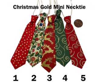 Doll mini necktie|Christmas Gold|5 different|Fits 15+18” doll+teddy bears|Festive ornament too!|Handmade: Doll Clothes Cottage/USA|FREE SHIP