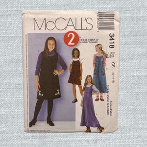 GIRLS jumper dress pattern|McCall’s 2001|Size CS 12-14-16|Tween|Quick 2 hour jumper|Uncut paper pattern|Doll Clothes Cottage/USA|Ships Free!