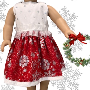 Handmade Holiday Snowflake 18” Doll Dress: Red, White & Silver