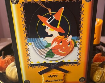 Art deco glam witch Halloween greetings card