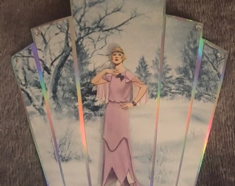 Winter Art Deco panel card with lady