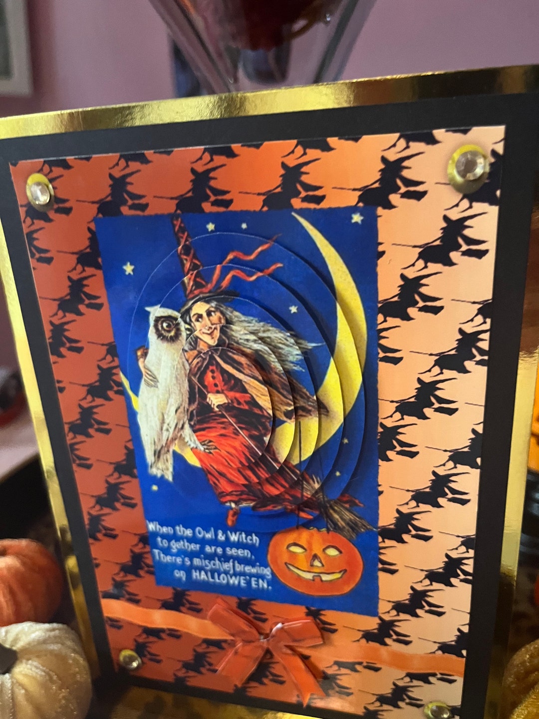 Vintage Themed Halloween Greetings Card With Witch and Owl Etsy