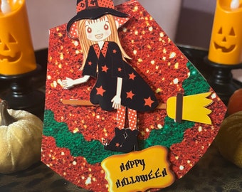 Vintage style sweet witch halloween greetings card