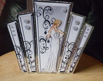 Art Deco lady in gown panel greetings card