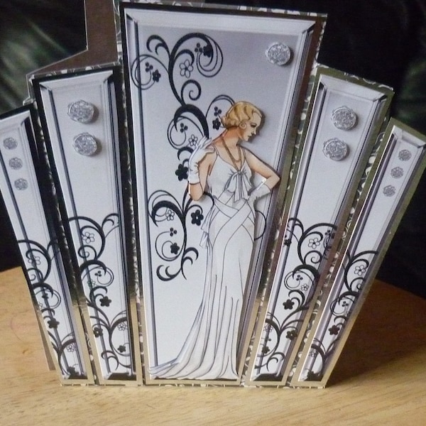 Art Deco lady in gown panel greetings card