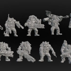 May include: A collection of unpainted miniature figures, likely for tabletop gaming. The figures are in various poses, some holding weapons. The "Print Paint Play" logo is in the upper left corner. A white skull and crossbones logo is in the upper right corner.
